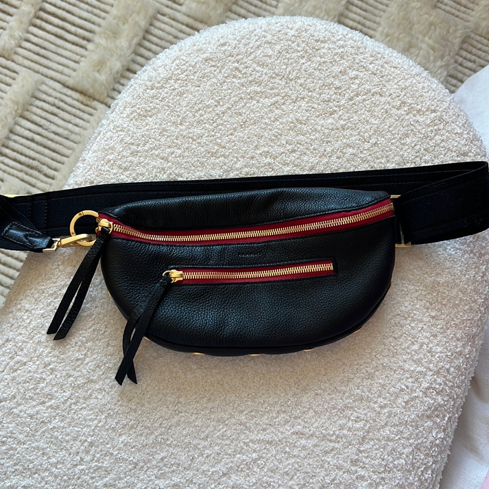 Hammitt Charles Cross body medium Black/brushed gold red zip- BRAND NEW